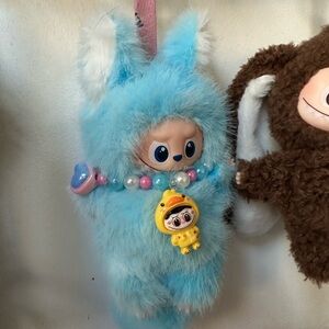 Mini v4 Custom Labubu Blue Furry Plush Doll